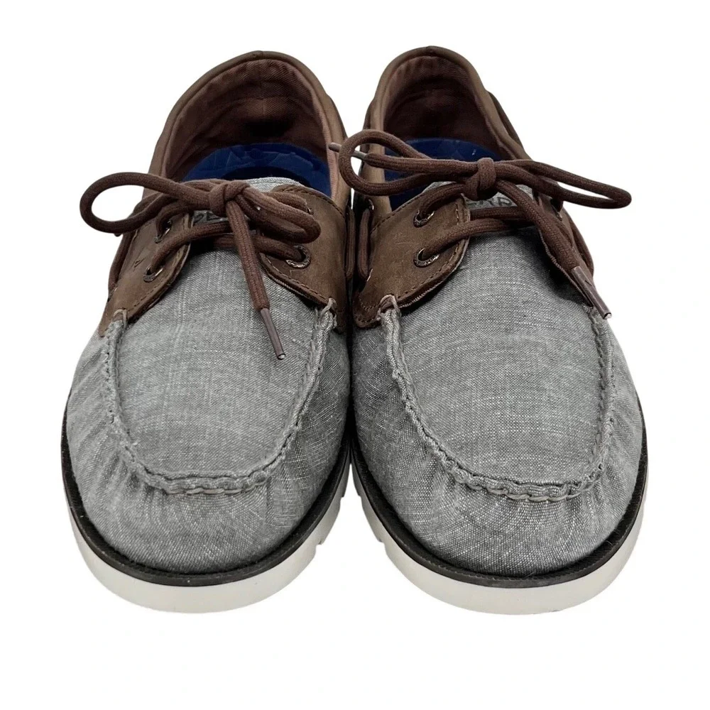 Sperry Top-Sider Boat Shoes Mens 10 Grey Brown‎ STS18767 Canvas Leather Loafers